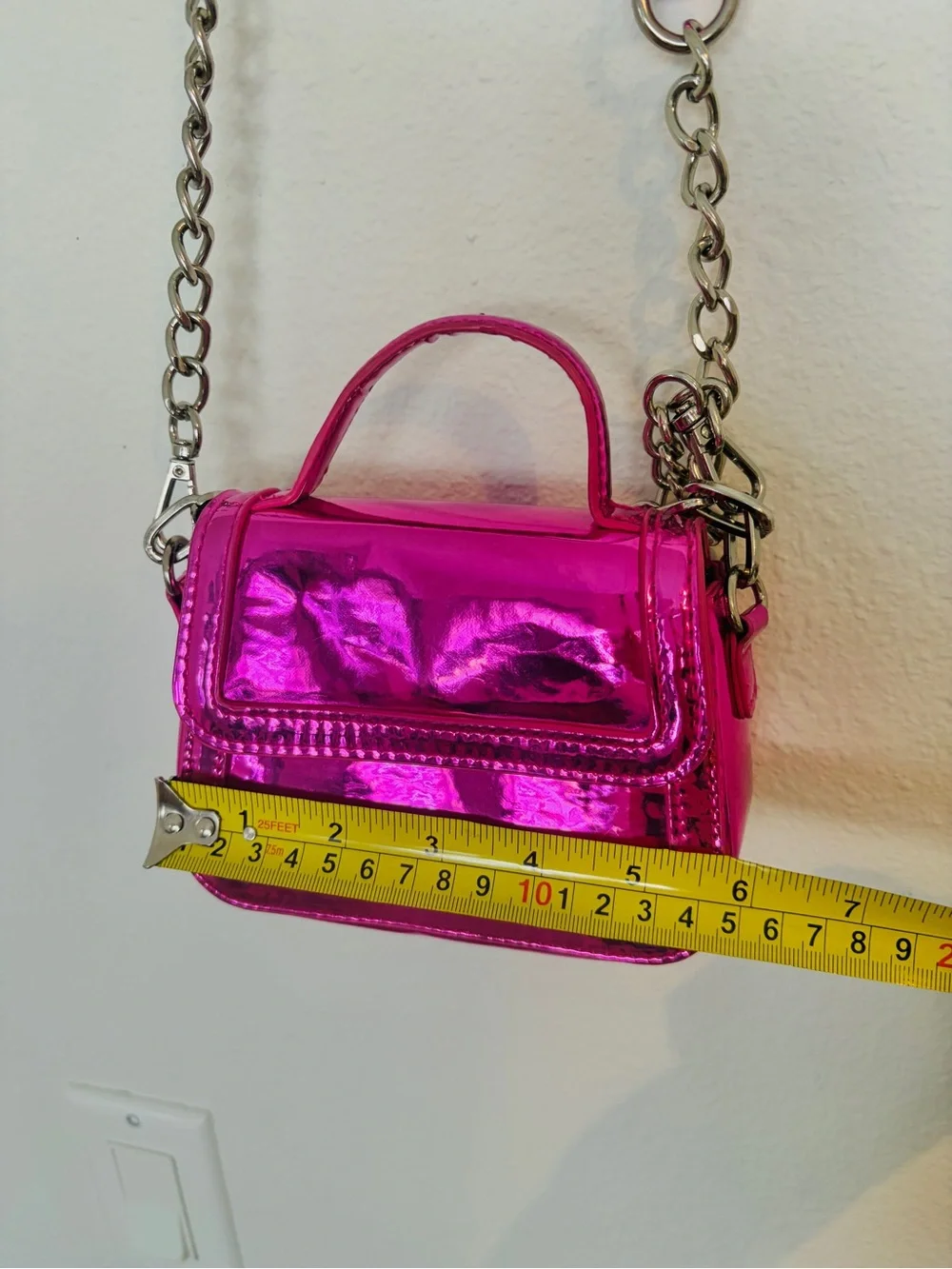 Madden Girl Metallic Pink Mini Crossbody Bag Set W/ Chain Accent and Coin Pouch